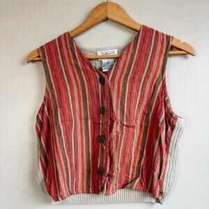 Vintage Talbots Striped Linen Blend Vest Petite Small